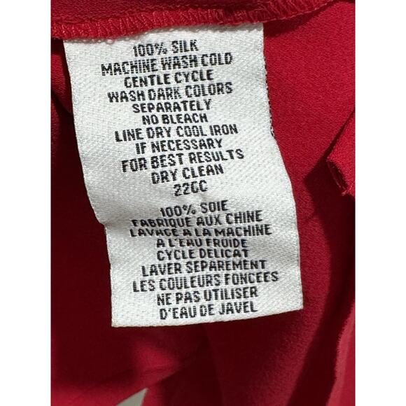 Eileen Fisher 100% Silk Georgette Crepe Red Long Sleeve Top Size Large NEW - Picture 7 of 7